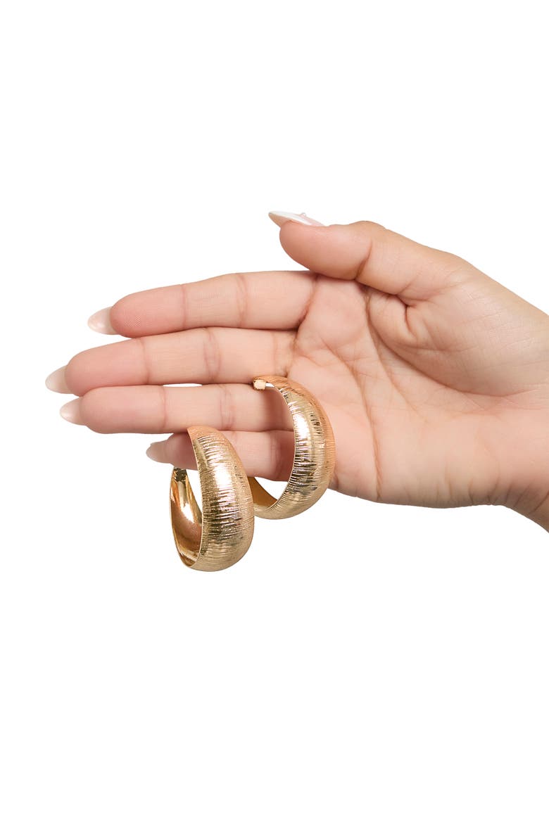 Matte Textured Gold Hoop Earrings, Alternate, color, Gold