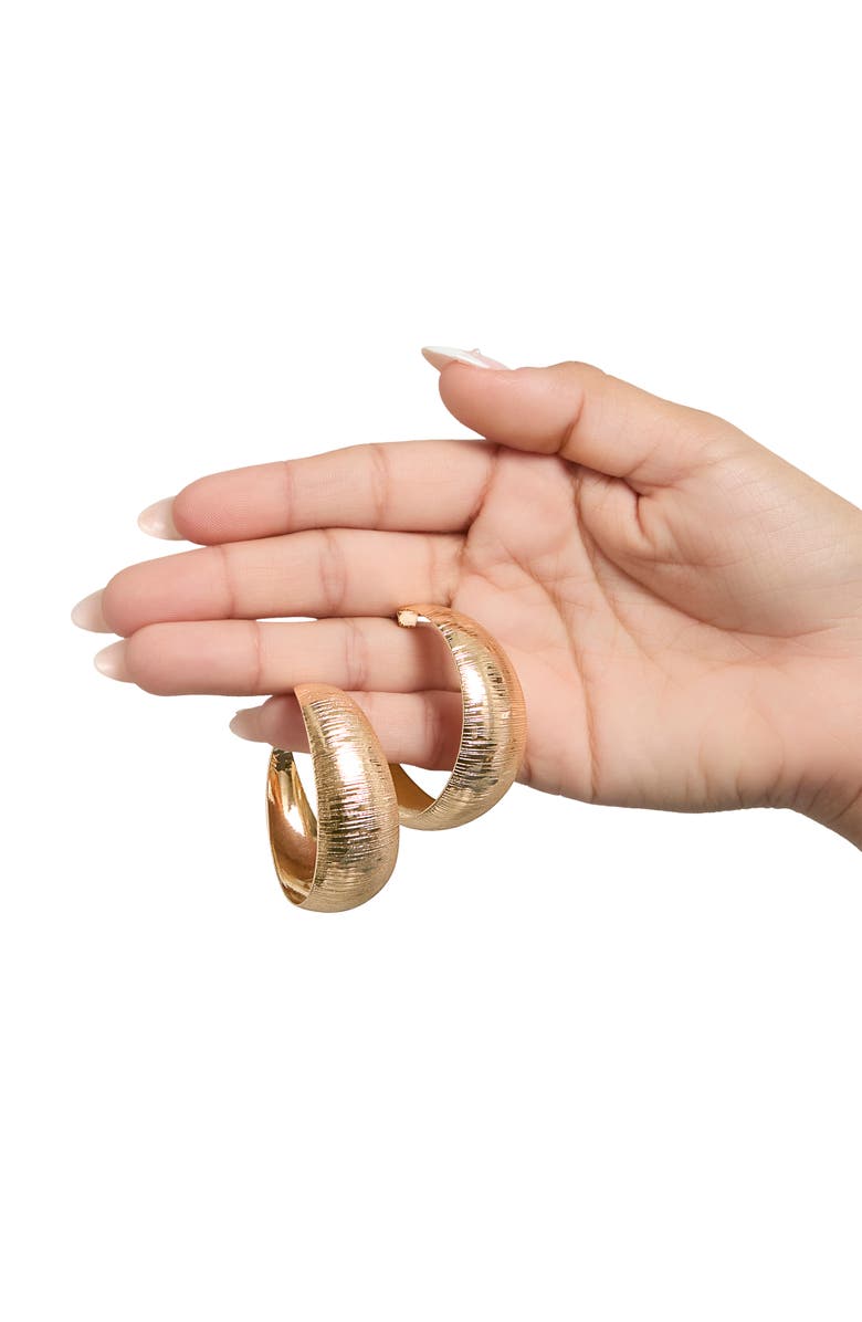 BCBG Generation Matte Textured Gold Hoop Earrings, Alternate, color, Gold