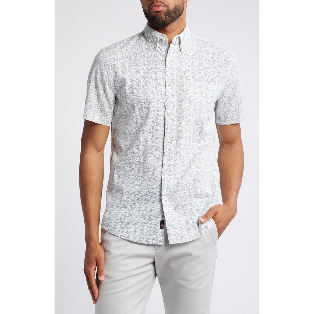 Faherty Breeze Short Sleeve Linen Blend Button-up Shirt In White Wall Atoll Block