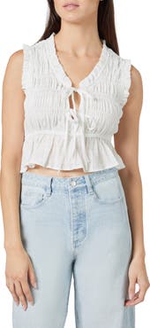 Habitual Cotton Shirred Tie Front Top