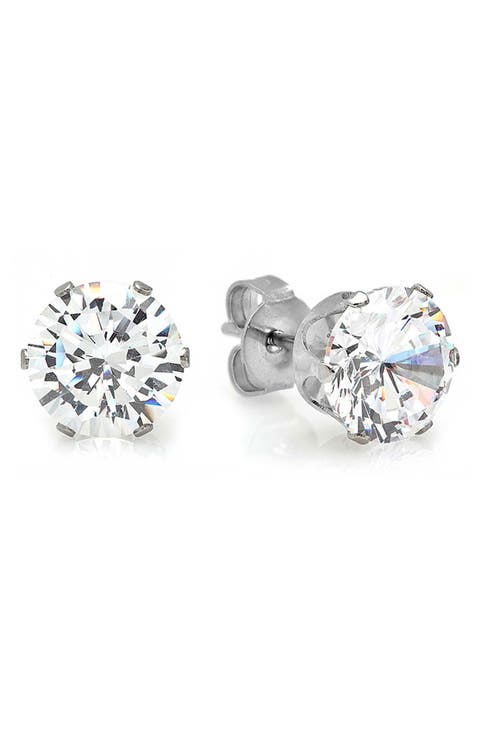 6mm Round Simulated Diamond Stud Earrings