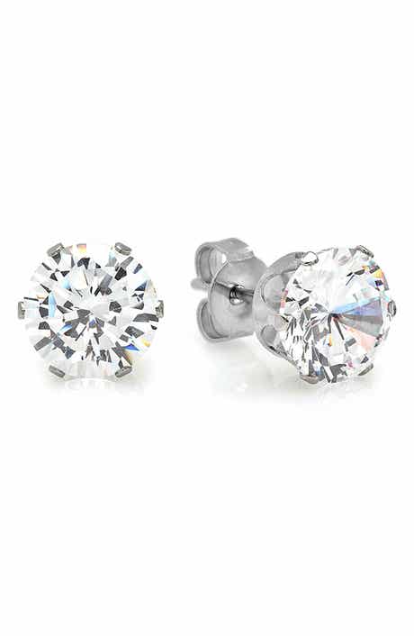 6mm Round Simulated Diamond Stud Earrings
