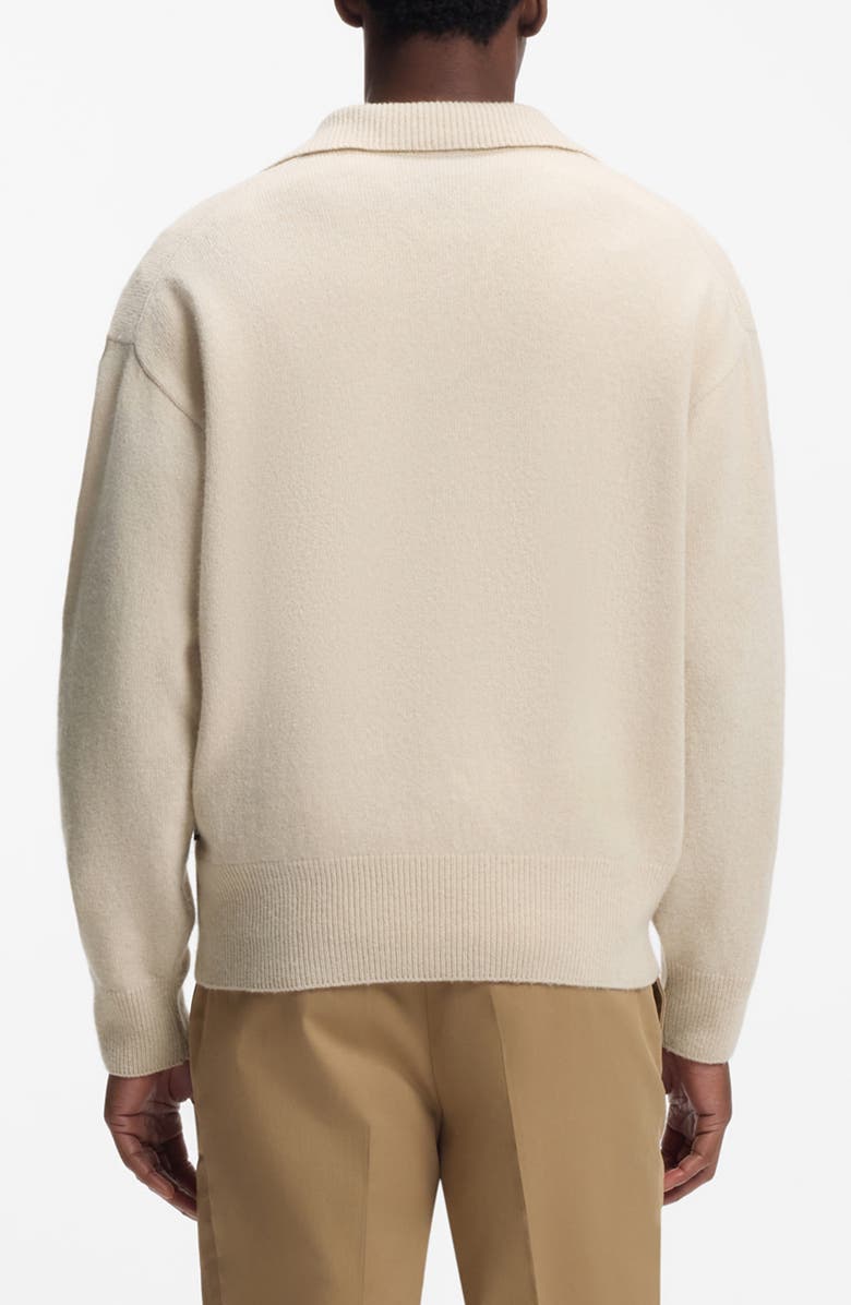 BOSS C-Ucari Long Sleeve Wool Polo Sweater, Alternate, color, Open White