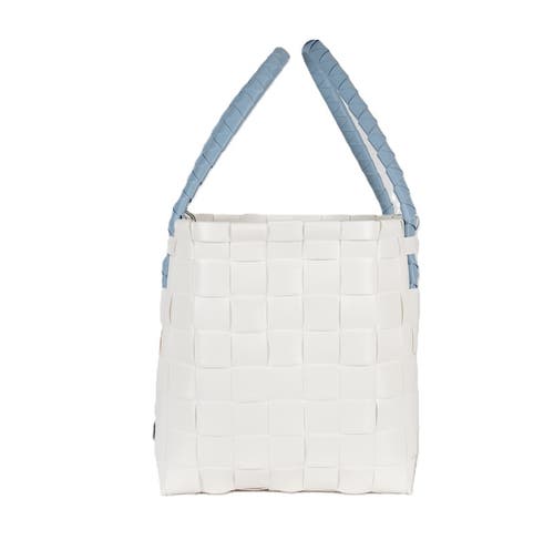 Handed By Paris Whites Recycled Tote Bag In White/faded Blue