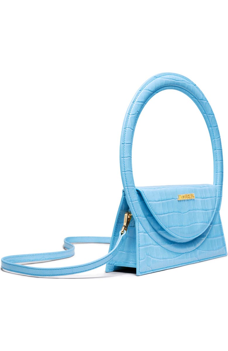 Jacquemus Le Sac Rond Croc Embossed Leather Top Handle Bag, Alternate, color,