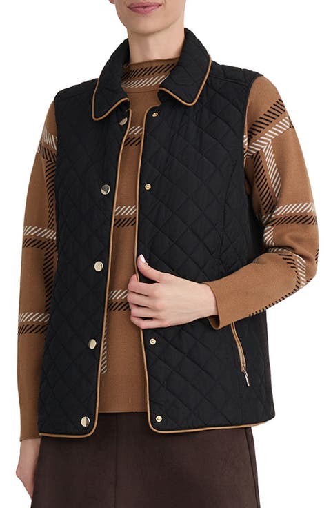 Quilted Faux Leather Trim Vest