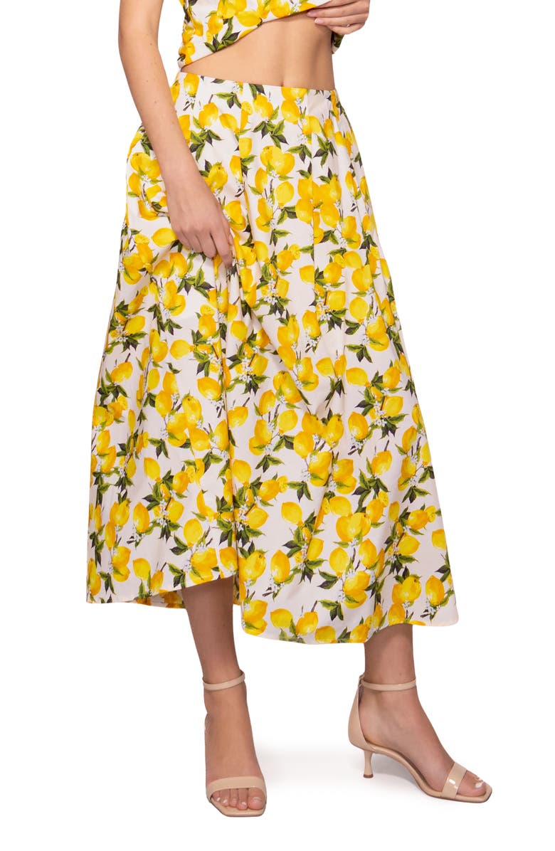 MELLODAY Lemon Poplin A-Line Maxi Skirt, Alternate, color, Lemon Print
