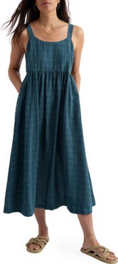 Seasalt Cornwall Laity Plaid Organic Cotton Blend Midi Dress