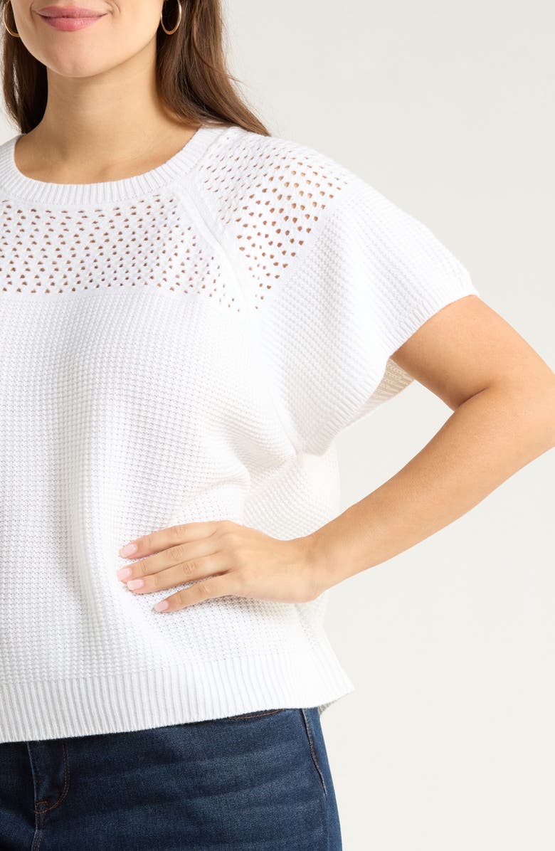 SUGARLIPS Alma Open Stitch Short Sleeve Sweater, Alternate, color, White