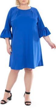 Nina Leonard Solid Three-Quarter Bell Sleeve Shift Dress