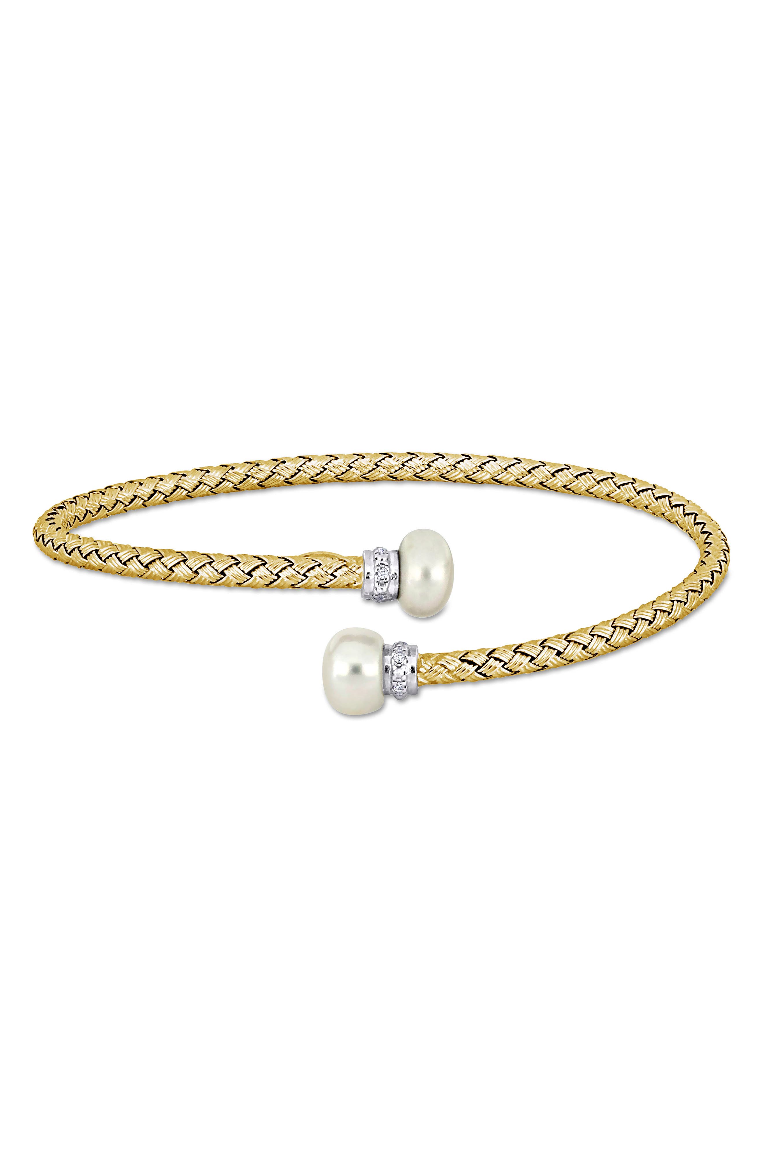 DELMAR Cultured Freshwater Pearl & Cubic Zirconia Bypass Bracelet