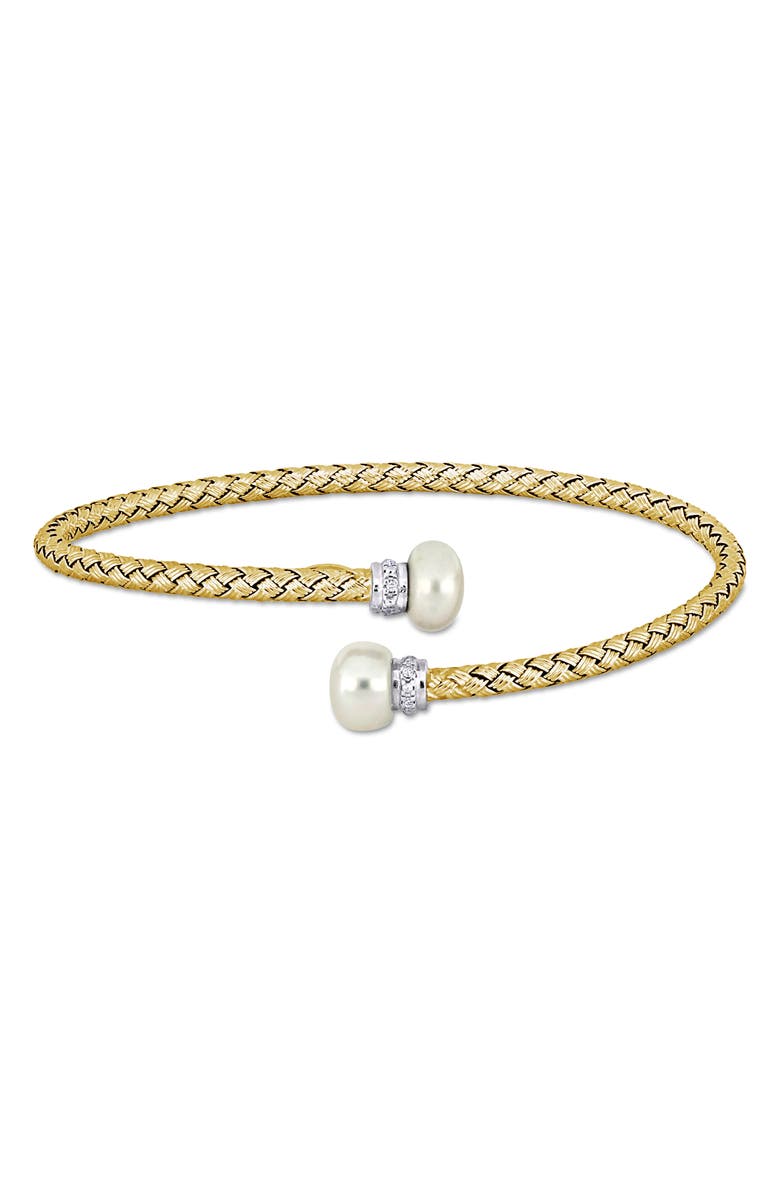 DELMAR Cultured Freshwater Pearl & Cubic Zirconia Bypass Bracelet, Main, color, White