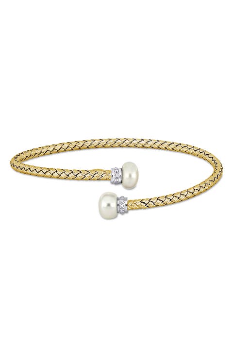 Cultured Freshwater Pearl & Cubic Zirconia Bypass Bracelet
