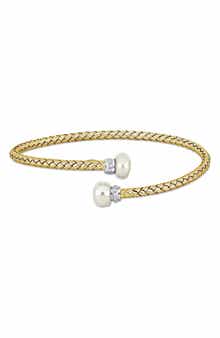 DELMAR Cultured Freshwater Pearl & Cubic Zirconia Bypass Bracelet