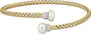 DELMAR Cultured Freshwater Pearl & Cubic Zirconia Bypass Bracelet