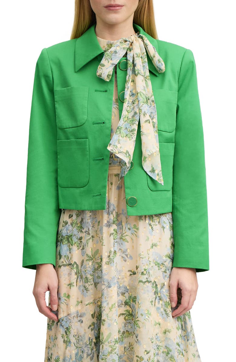 LK Bennett Crop Cotton Jacket, Main, color, Green