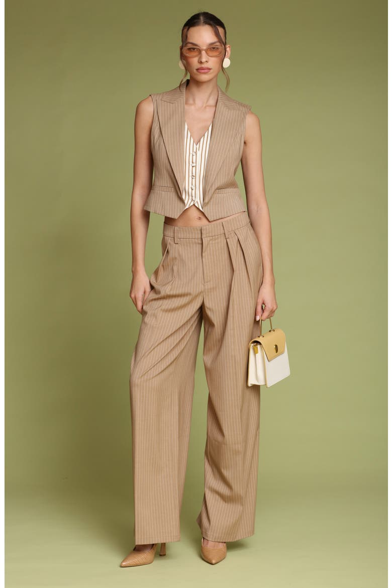 Pinstripe High Waist Wide Leg Pleat Front Pants, Alternate, color, CAMEL PINSTRIPE