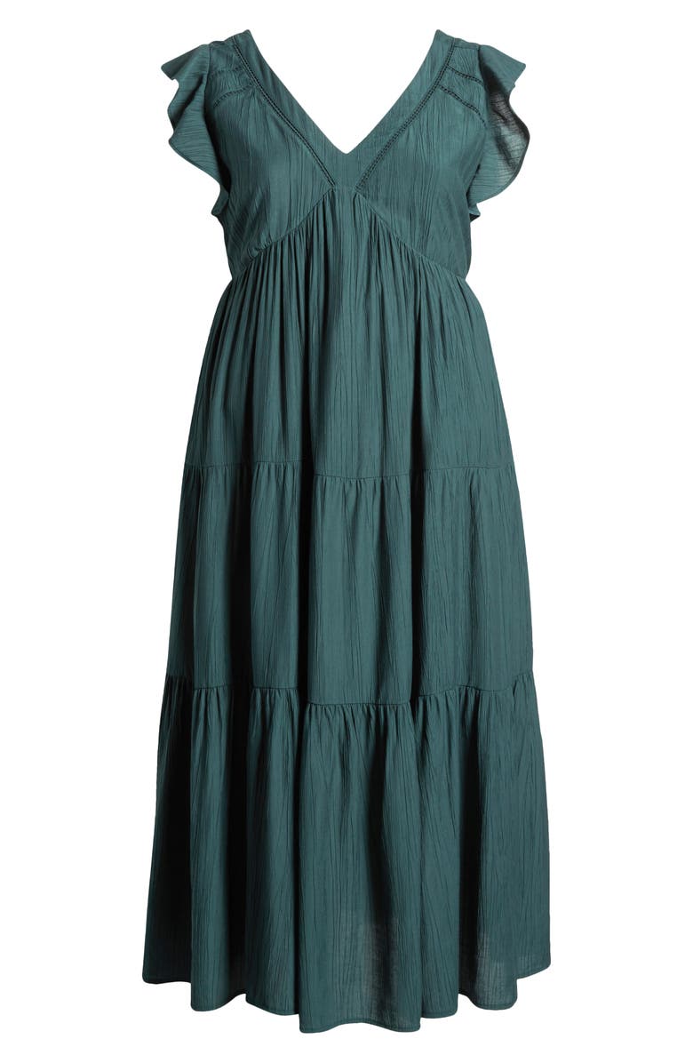 Treasure & Bond Crinkle Finish Flutter Sleeve Maxi Dress, Alternate, color, Green Gables