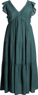 Treasure & Bond Crinkle Finish Flutter Sleeve Maxi Dress