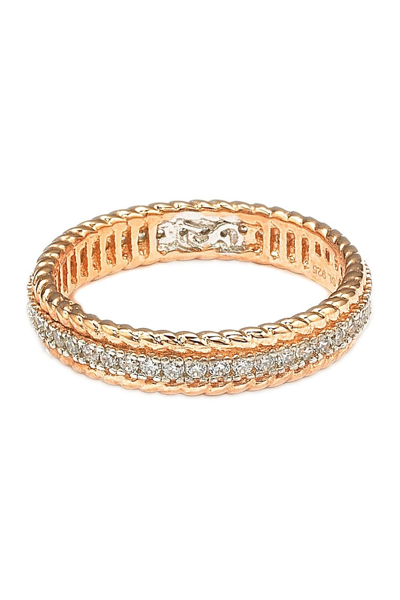 Rose-Tone Sterling Silver CZ French Filigree Eternity Band, Alternate, color, ROSE