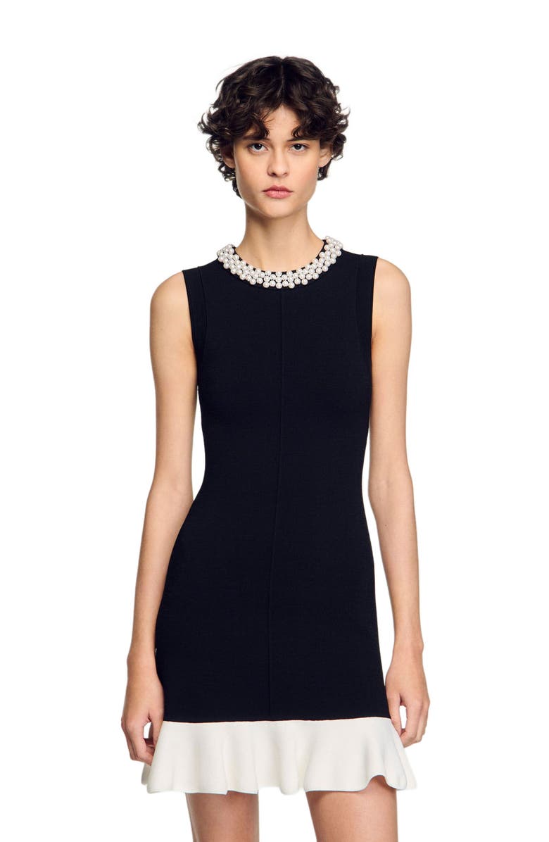 SANDRO Mini knit dress with beaded neck, Alternate, color, 