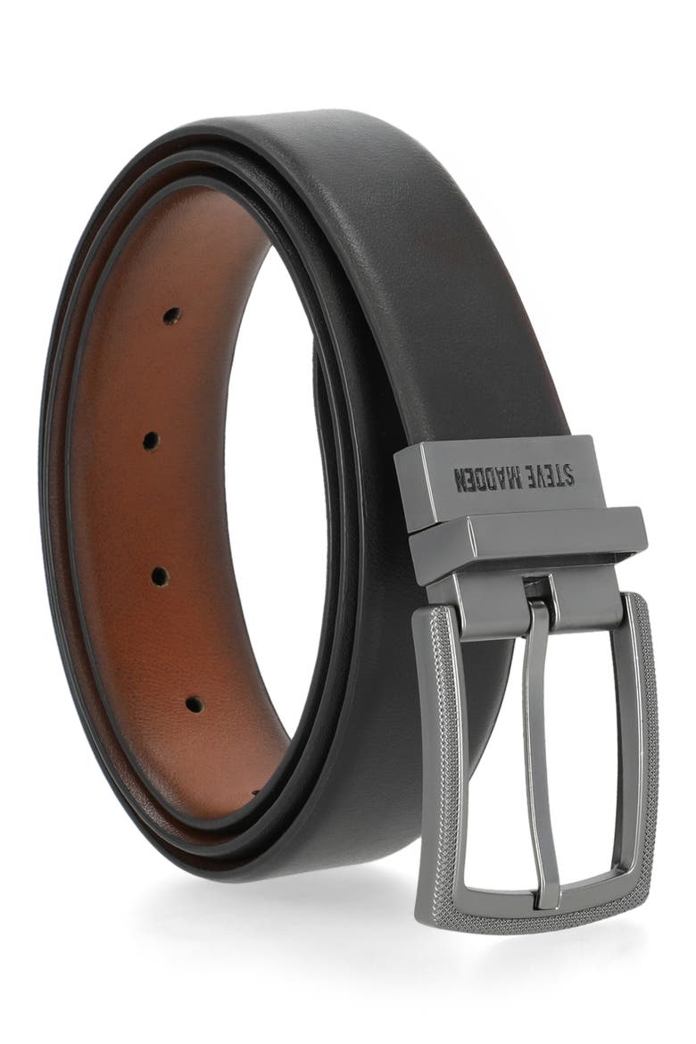 Textured Buckle Reversible Belt, Alternate, color, BLACK/ COGNAC