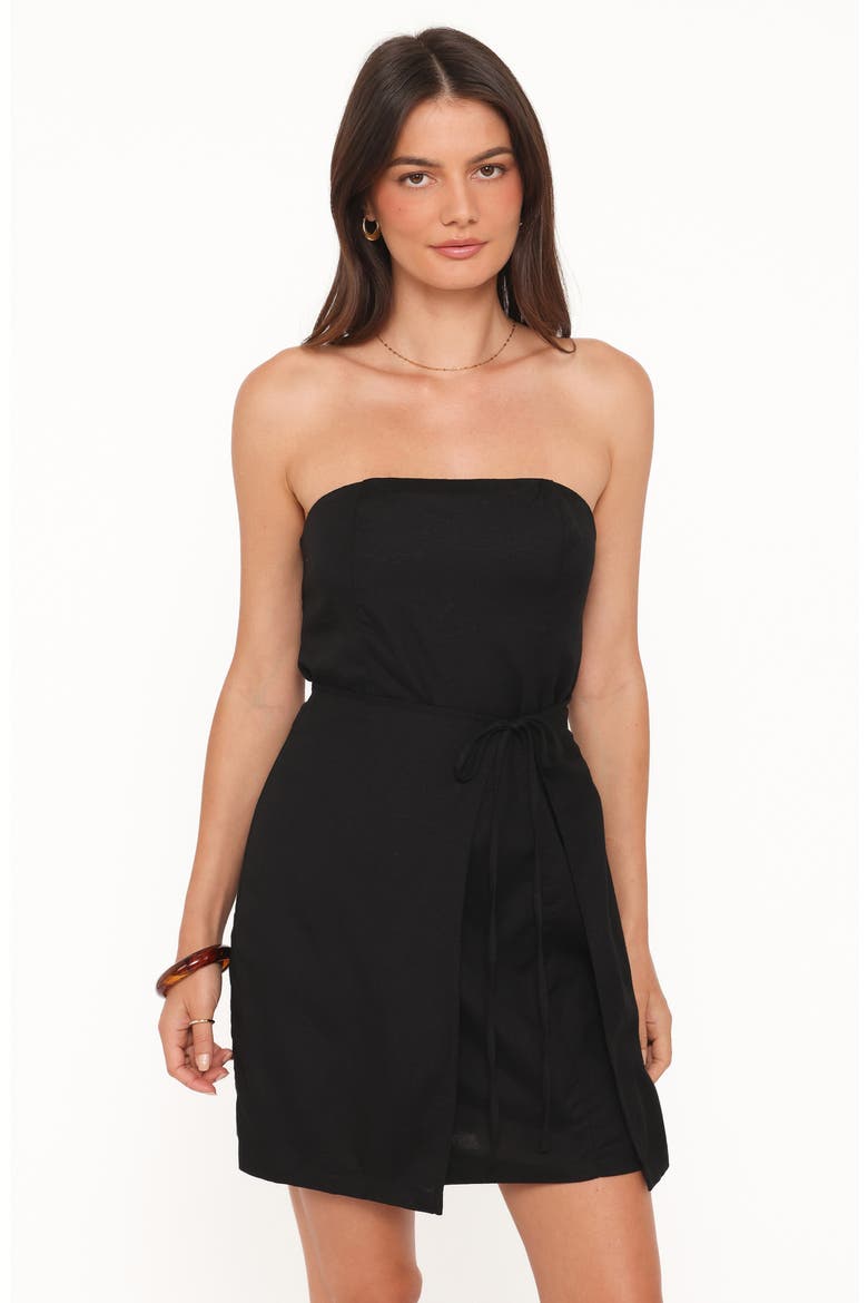 Karmen Strapless Faux Wrap Minidress, Alternate, color, BLACK