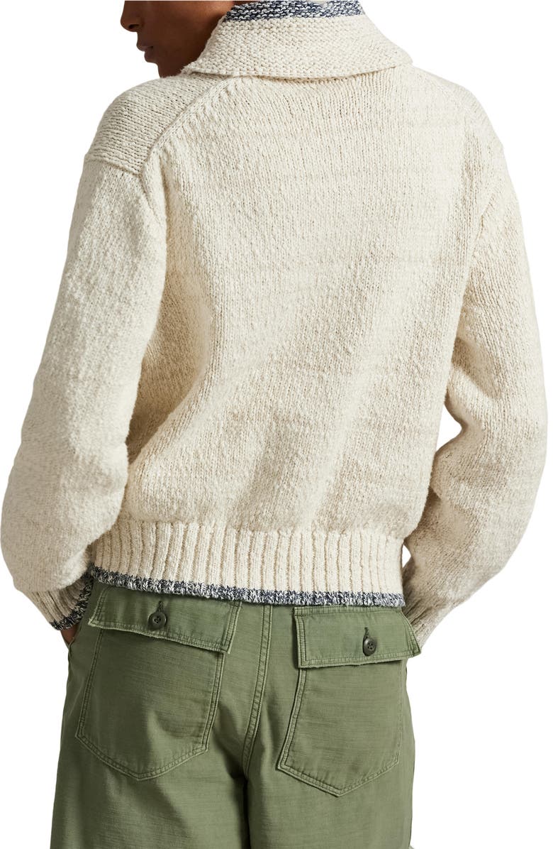 Polo Ralph Lauren Logo Cotton Zip-Up Sweater, Alternate, color, Cream/ Blue Multi