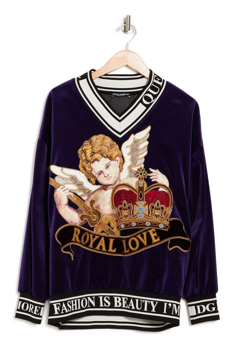 Dolce&Gabbana Felpa Scollo Velvet Pullover Sweater, Alternate, color,