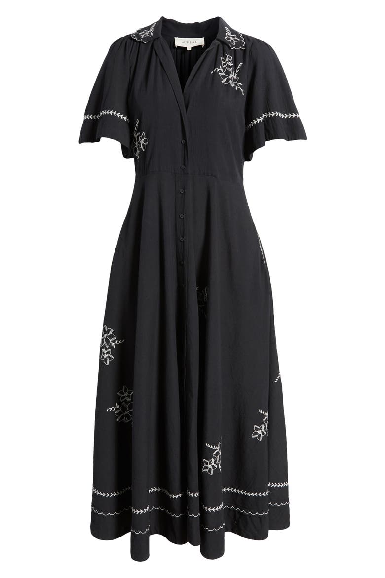 Bridge Embroidered Cotton Midi Shirtdress, Alternate, color, BLACK