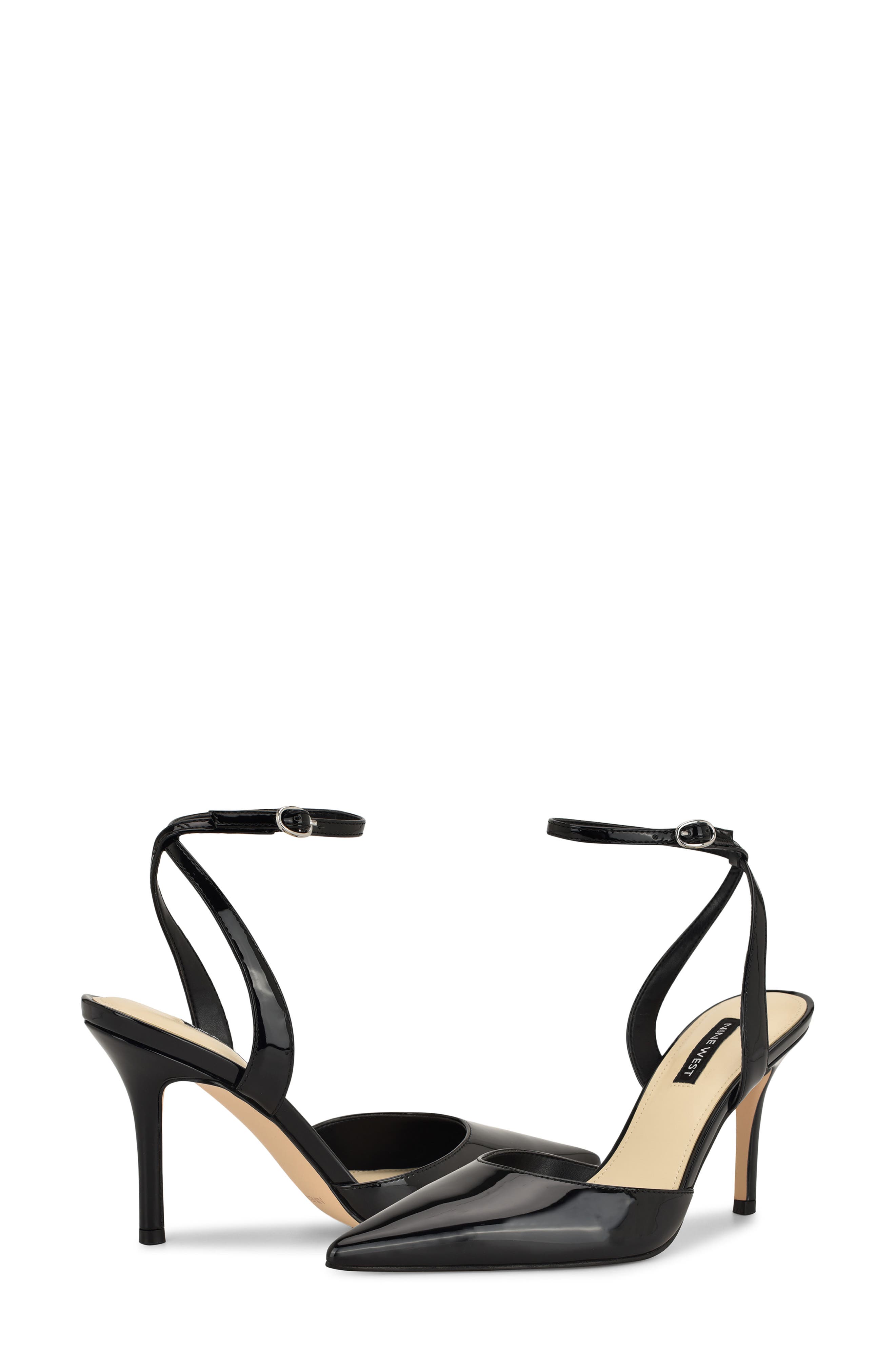 Nine West Grana Ankle Strap Pointed Toe Pump, Alternate, color, Black