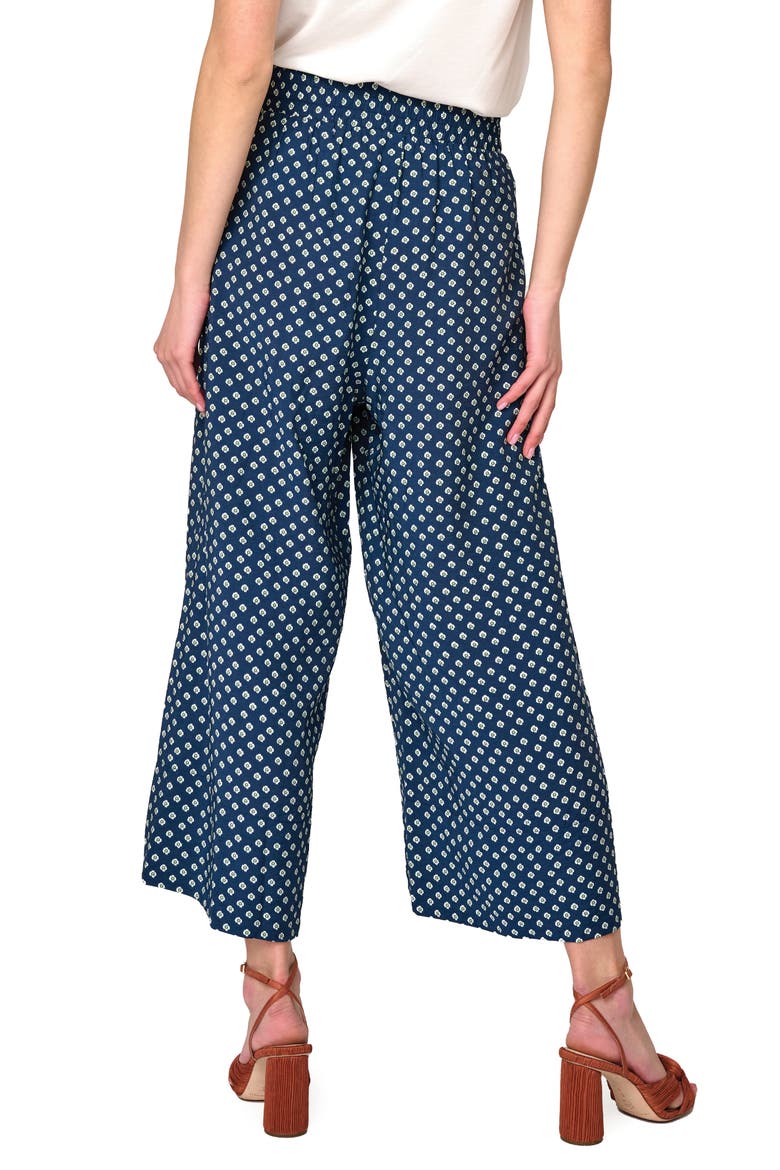 Print Wide Leg Crop Pants, Alternate, color, NAVY DAISY