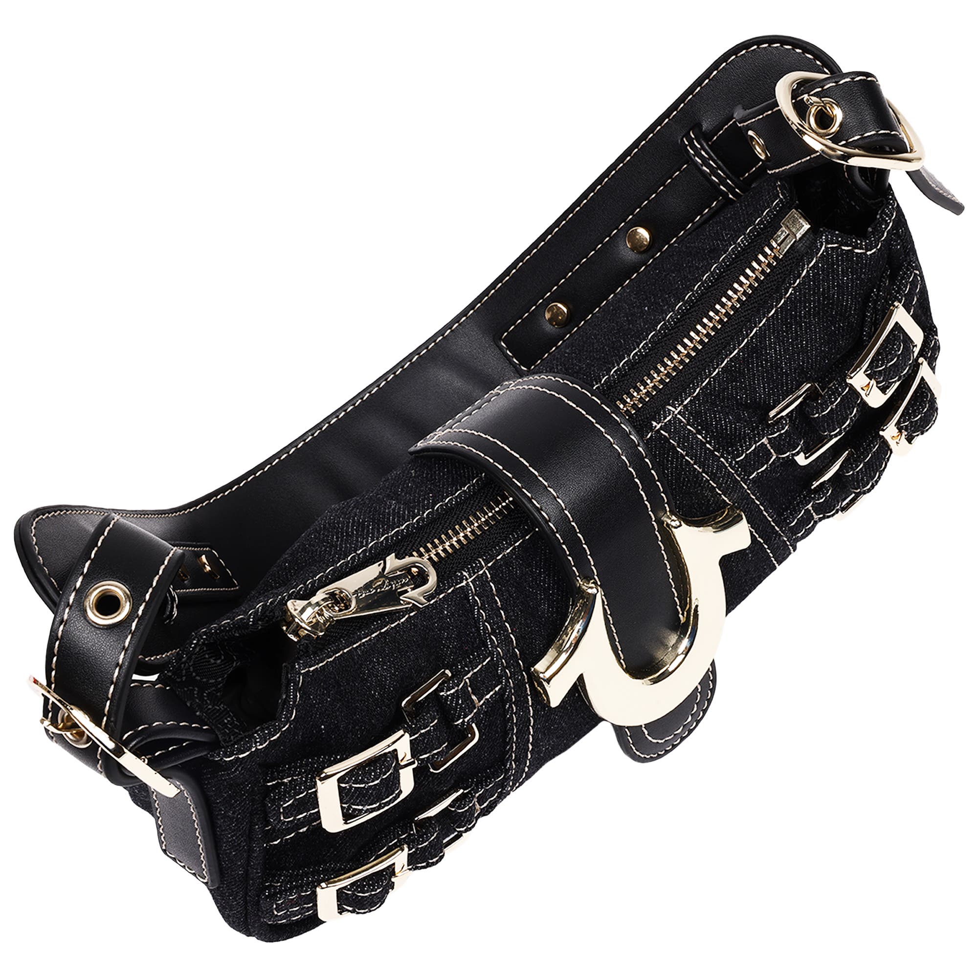 True Religion Multi-Strap Denim Shoulder Bag, Alternate, color, Black