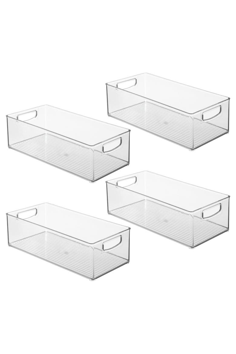 iDesign Stackable Storage Bin with Handles, Set of 4, Clear, Main, color, Clear