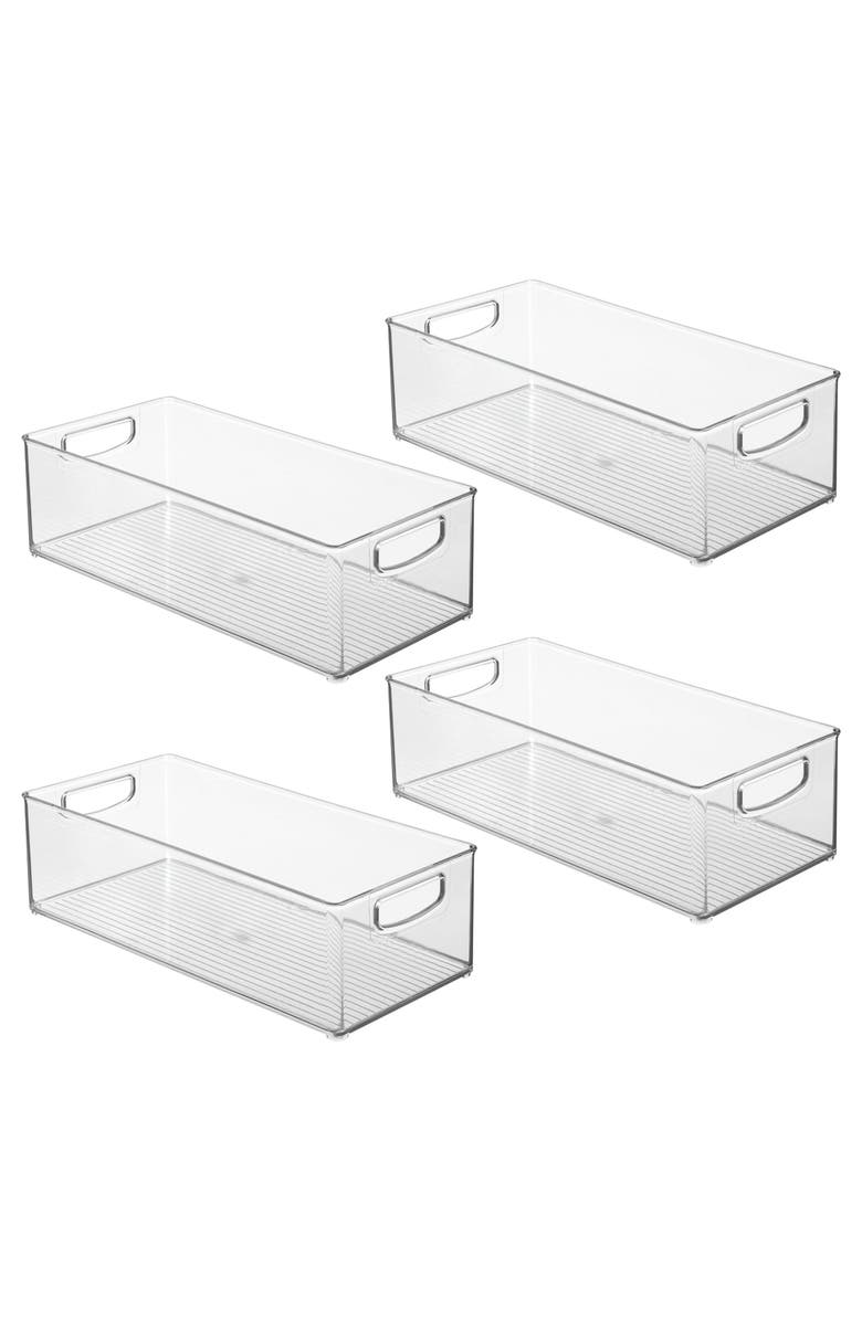 Linus iDesign Stackable Storage Bin with Handles, Set of 4, Clear, Main, color, Clear