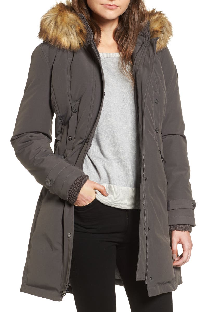 Vince Camuto Faux Fur Trim Down & Feather Fill Parka, Main, color,