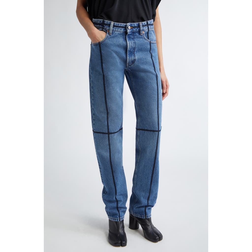 Mm6 Maison Margiela Cotton Jeans With Black Straps In Blue