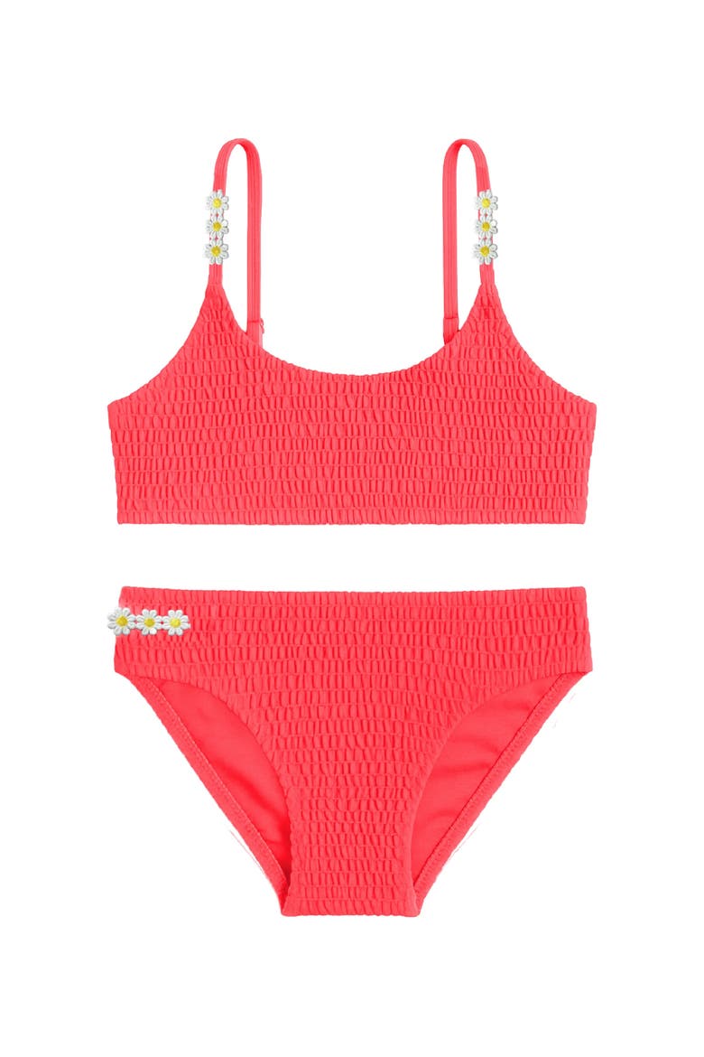 Smocked Two Piece Swimsuit, Main, color, Coral