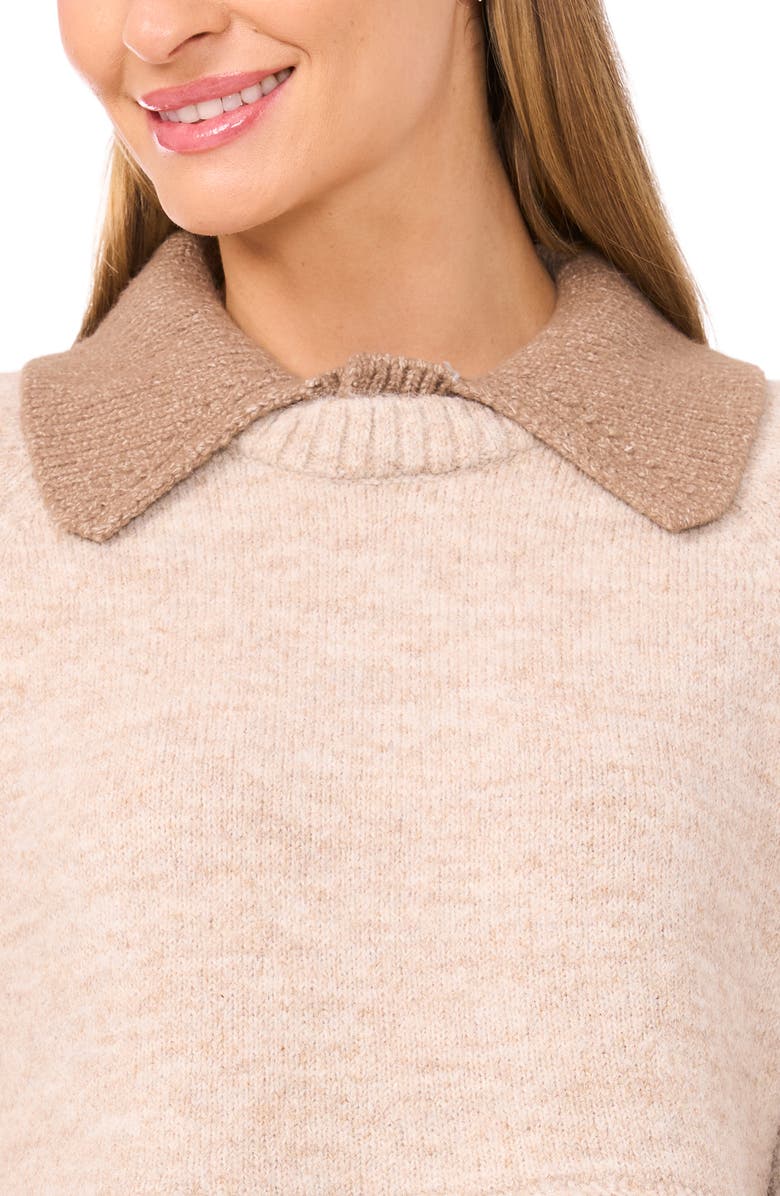 CeCe Collar Peplum Sweater, Alternate, color, Oatmeal