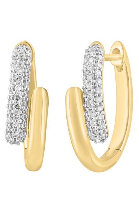 14K Gold Plated Sterling Silver Lab Grown Diamond Huggie Hoop Earrings