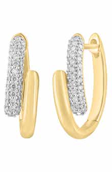 14K Gold Plated Sterling Silver Lab Grown Diamond Huggie Hoop Earrings