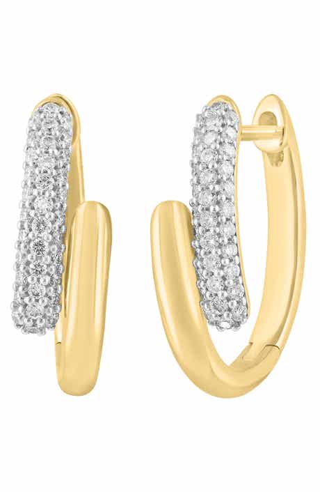 EFFY 14K Gold Plated Sterling Silver Lab Grown Diamond Huggie Hoop Earrings