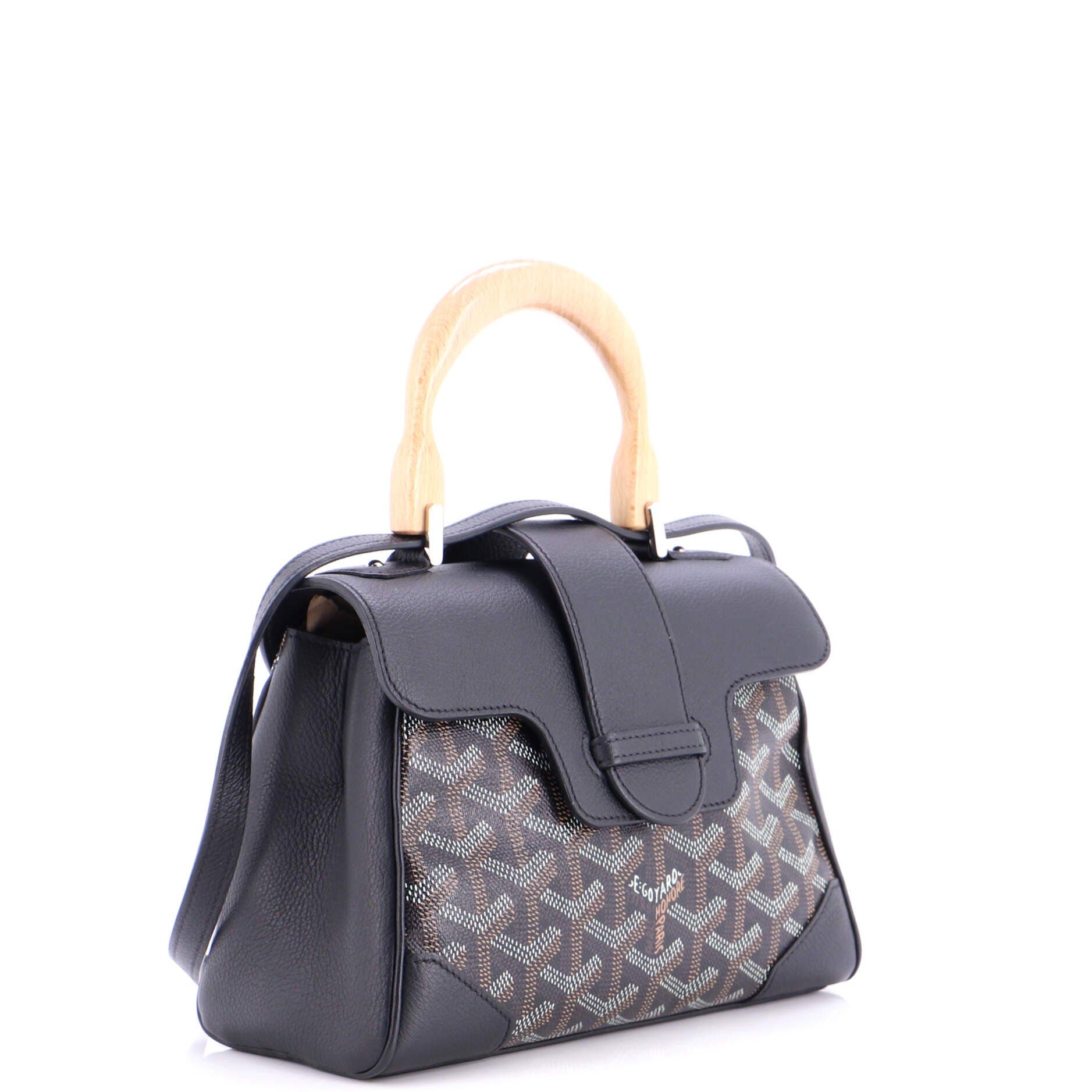 Pre-Owned Goyard Saigon Top Handle Bag Coated Canvas with Leather Mini, Alternate, color, Black