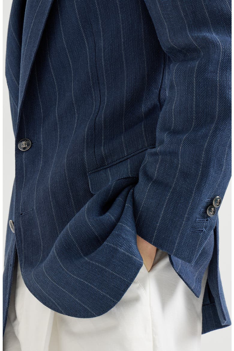 Chalk stripe chevron blazer, Alternate, color, Blue