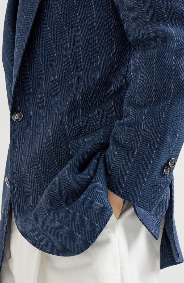 Brunello Cucinelli Chalk stripe chevron blazer, Alternate, color, Blue