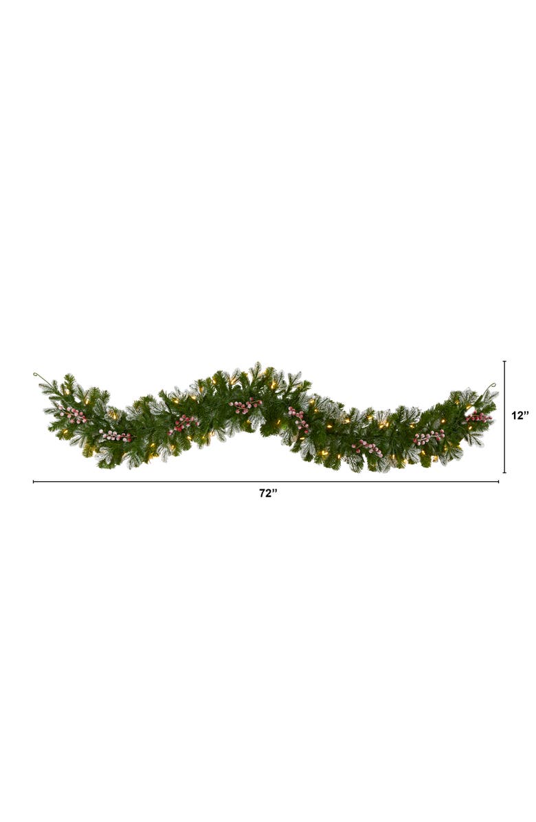NEARLY NATURAL 6-ft Snow Tipped Artificial Christmas Garland with 50 Warm White LED Lights and Berries, Alternate, color, Green