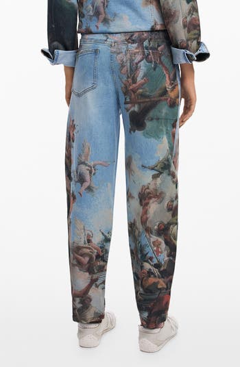 Printed Barrel Leg Jeans