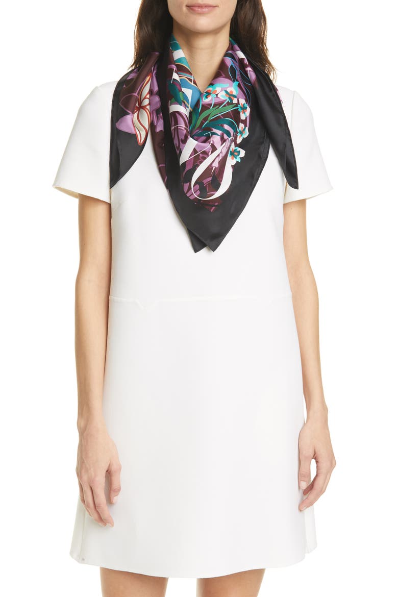 Valentino Seta Orchid Foulard Silk Scarf, Alternate, color, ROSA/ MULTI