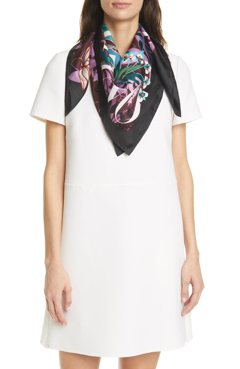 Valentino Garavani Valentino Seta Orchid Foulard Silk Scarf, Alternate, color,