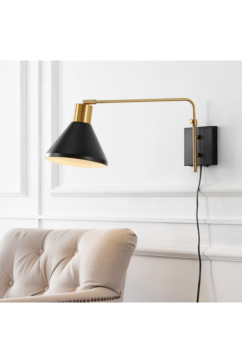 Max Swing Arm 1-Light Modern Midcentury Iron USB Charging Port LED Sconce, Alternate, color, Black